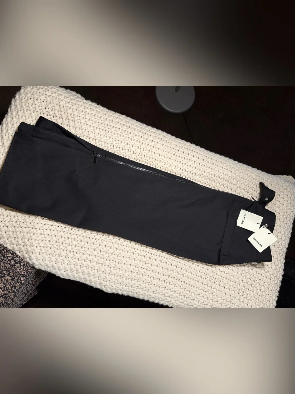 Sandro Black Front-Zip High-Waist Midi Skirt / size 38/M/L